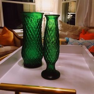 Vintage American antique green glass vase set